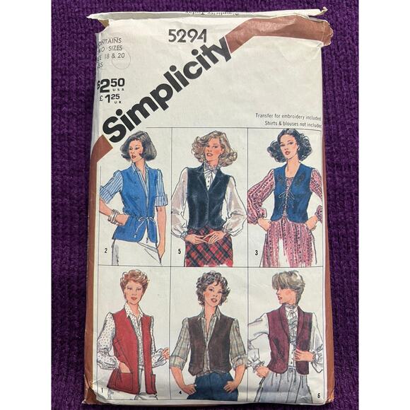 Simplicity 5294 sewing pattern vest 1970s - Picture 1 of 6